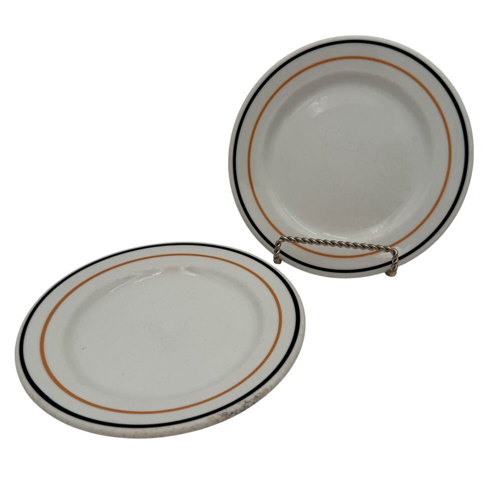 Vtg Syracuse Salad Bread Dessert Plate Black & Gold Stripe Restaurant Hotel Ware